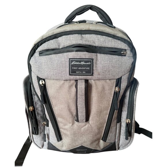 Eddie Bauer First Adventure Gray Backpack Diaper Bag  Multiple Pockets - Picture 1 of 13